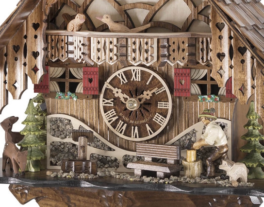 Horloge coucou m&eacute;canique traditionnel 8 jours chalet d&eacute;cor pierres 42 cm_zoom chalet