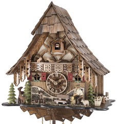 Horloge coucou mécanique traditionnel 8 jours chalet décor pierres 42 cm_zoom