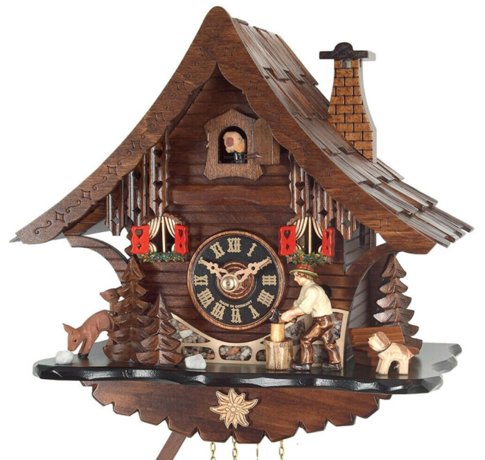 Horloge coucou mécanique 1 jour chalet bûcheron 30 cm_zoom