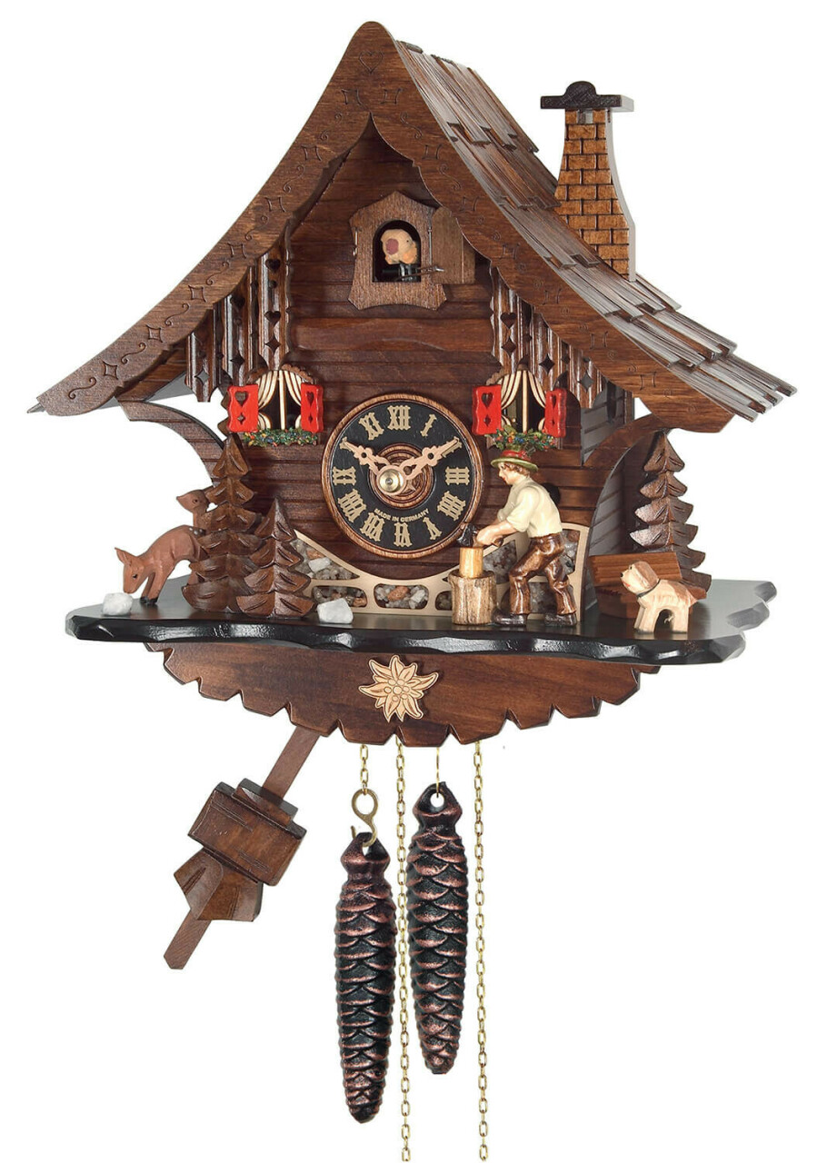 Horloge coucou m&eacute;canique 1 jour chalet b&ucirc;cheron 30 cm