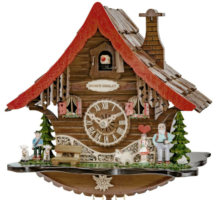 Horloge coucou mécanique 1 jour toit rouge zoom