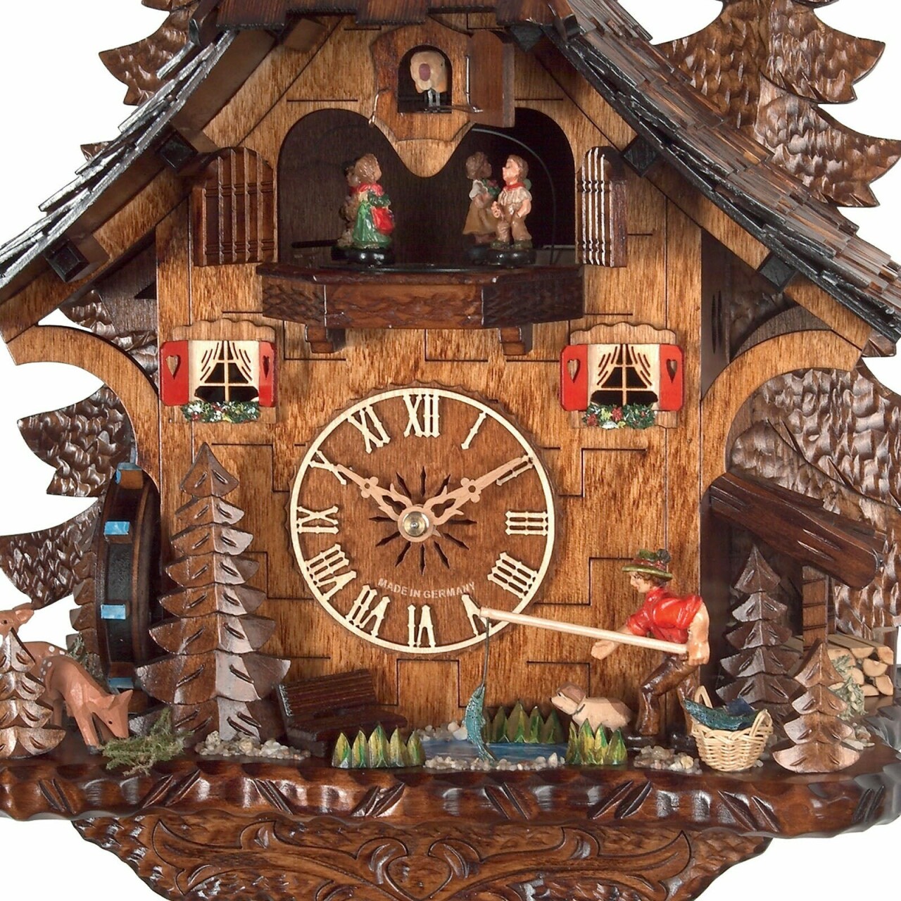 Horloge coucou m&eacute;canique 1 jour musical p&ecirc;cheur 34 cm_zoom