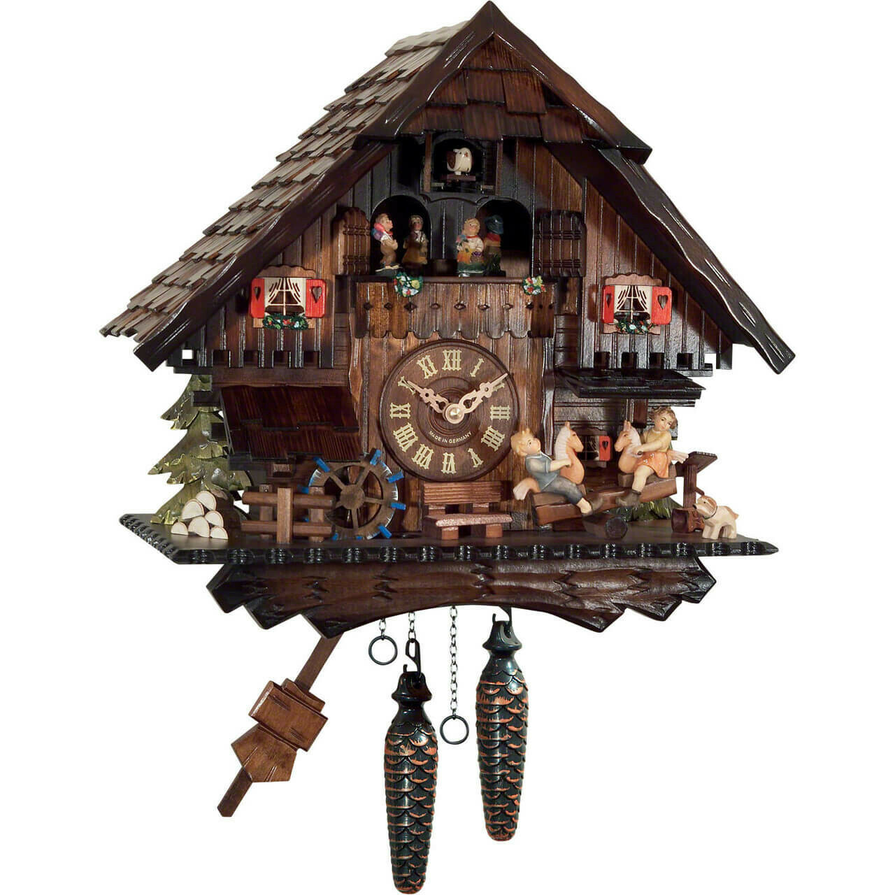 Horloge coucou m&eacute;canique 1 jour musical enfants cheval &agrave; bascule et danseurs