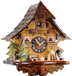 Horloge coucou mécanique traditionnel 8 jours bûcheron 35 cm - zoom
