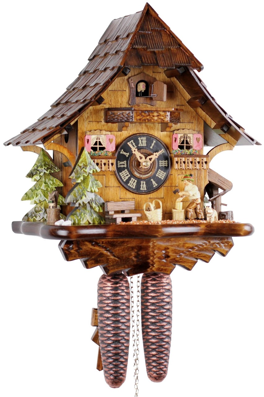 Horloge coucou m&eacute;canique traditionnel 8 jours b&ucirc;cheron 35 cm