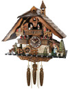Horloge coucou m&eacute;canique musical 1 jour chalet fermi&egrave;re et clocher 40 cm