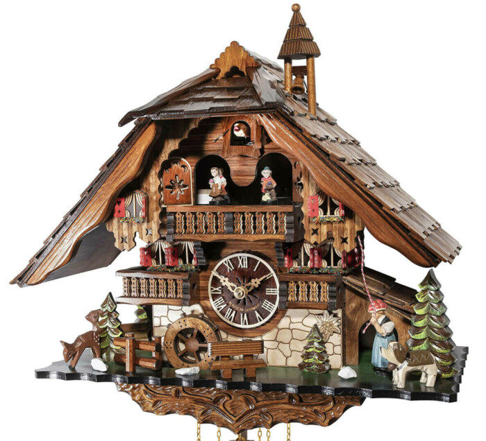 Horloge coucou mécanique musical 1 jour chalet fermière et clocher 40 cm_zoom