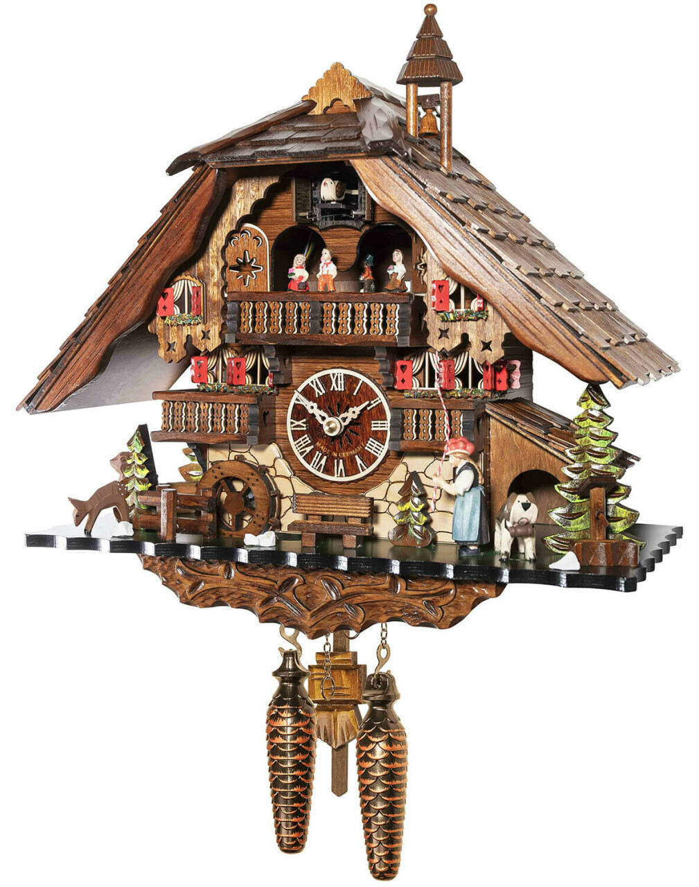Horloge coucou musical chalet fermi&egrave;re clocheton 40 cm