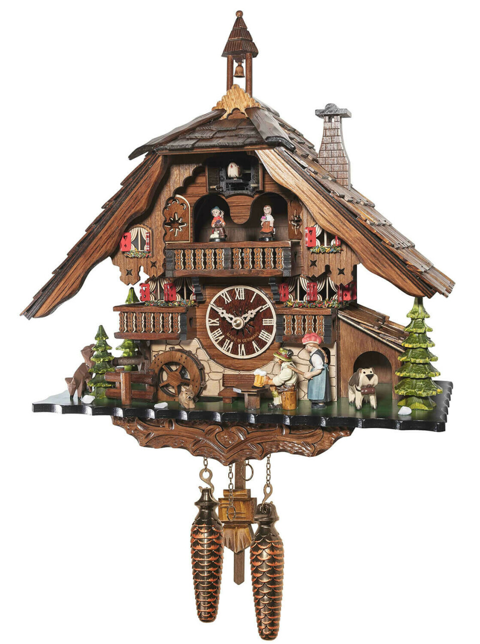Horloge coucou chalet musical &agrave; piles buveur de bi&egrave;re fermi&egrave;re 41 cm