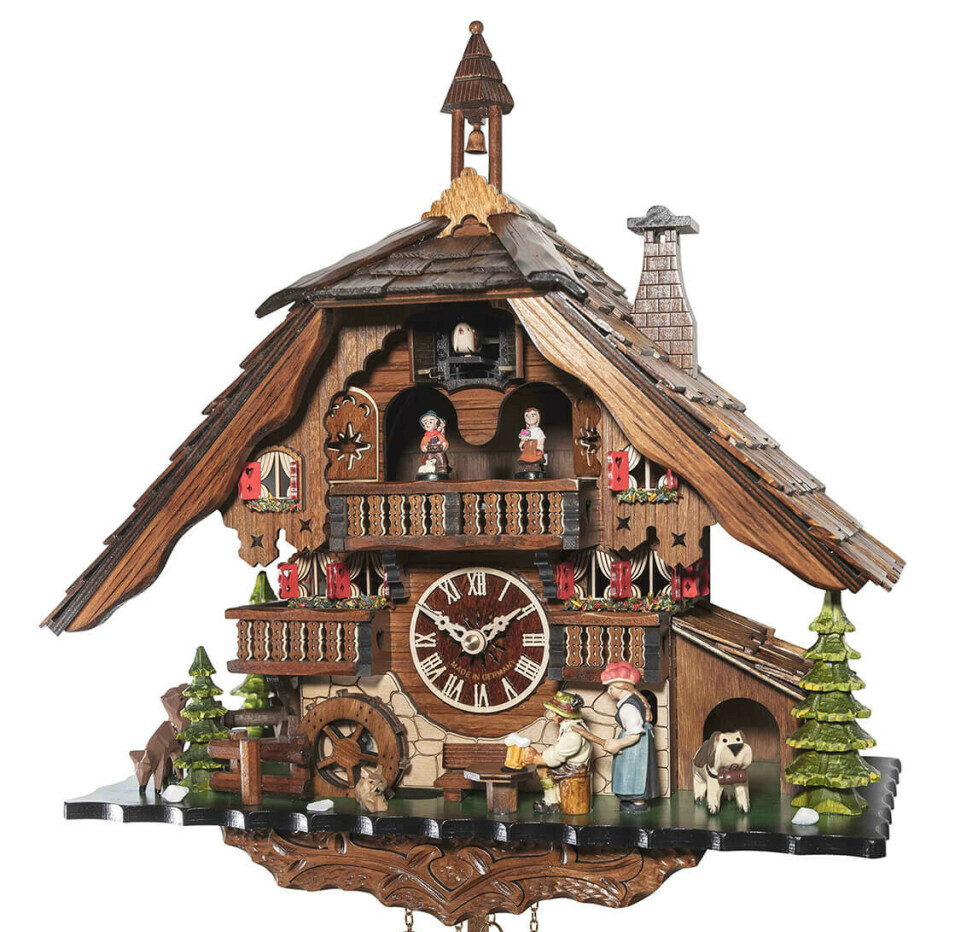 Horloge coucou chalet musical &agrave; piles buveur de bi&egrave;re fermi&egrave;re 41 cm_zoom