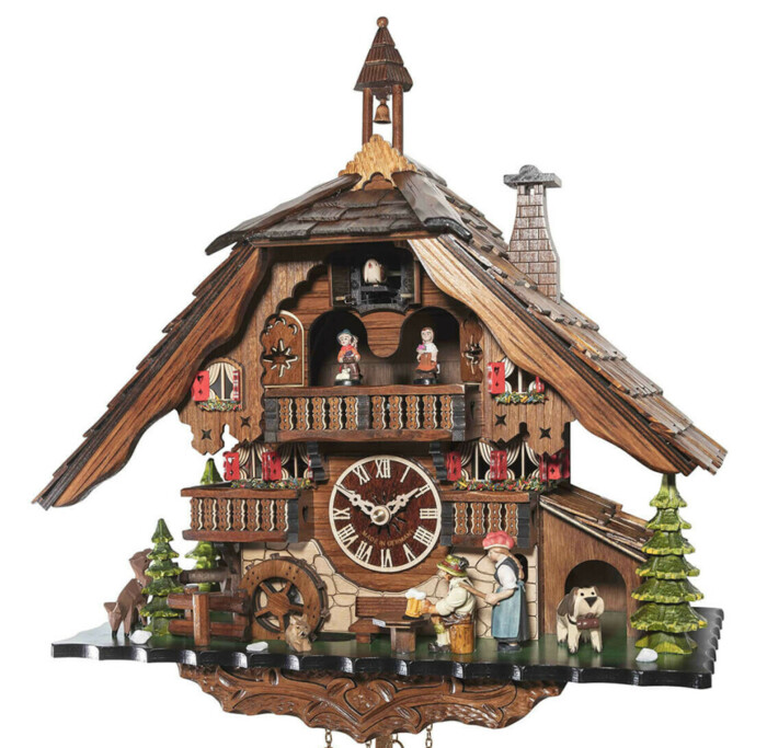 Horloge coucou chalet musical à piles buveur de bière fermière 41 cm_zoom