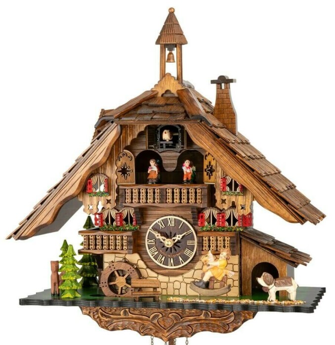 Horloge coucou chalet musical à piles cheval à bascule_zoom