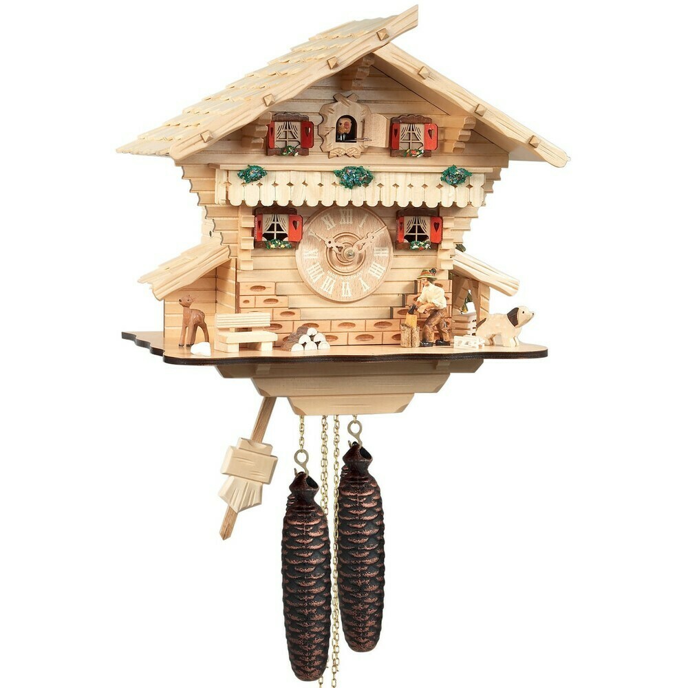 Horloge coucou m&eacute;canique chalet 1 jour couleur bois naturel
