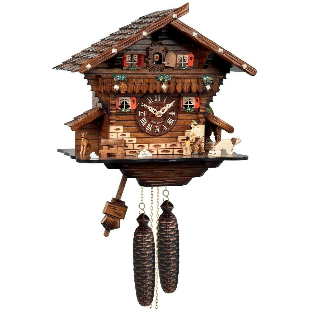 Horloge coucou m&eacute;canique chalet 1 jour couleur bois fonc&eacute;