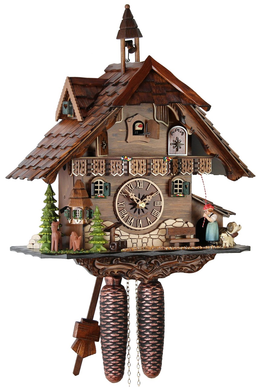 Horloge coucou m&eacute;canique traditionnel 8 jours chalet cloche 42 cm