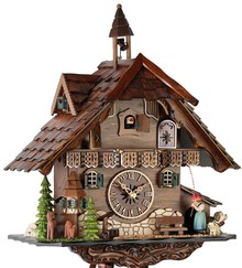 Horloge coucou mécanique traditionnel 8 jours chalet cloche 42 cm_zoom