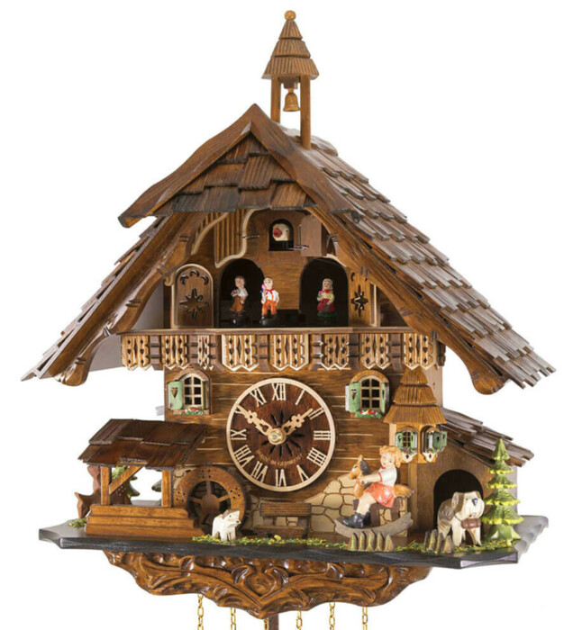 Horloge coucou mécanique musical 1 jour chalet fillette sur balancelle 40 cm_zoom