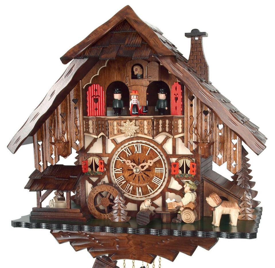 Horloge coucou m&eacute;canique musical 1 jour chalet buveur de bi&egrave;re 35 cm_zoom