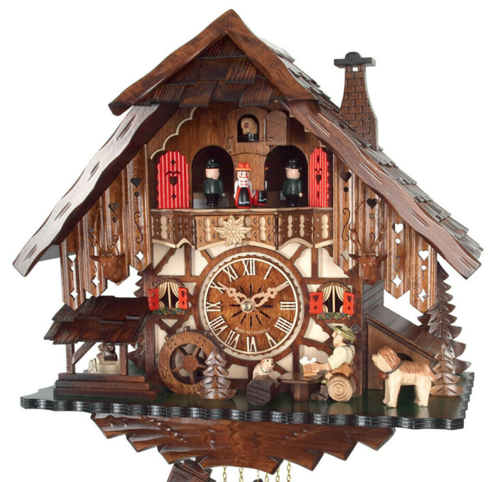 Horloge coucou musical à piles chalet buveur de bière 35 cm_zoom