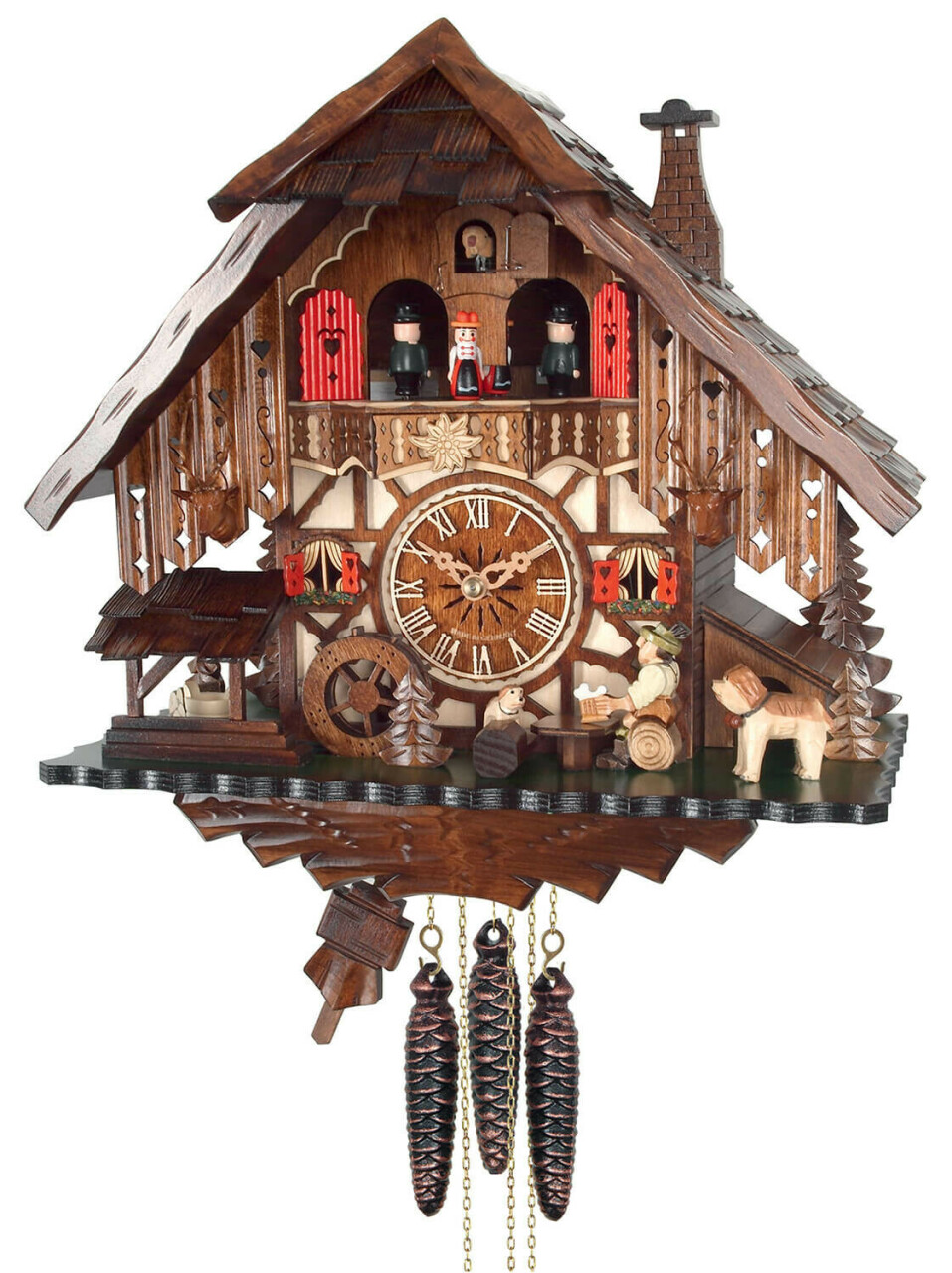 Horloge coucou m&eacute;canique musical 1 jour chalet buveur de bi&egrave;re 35 cm