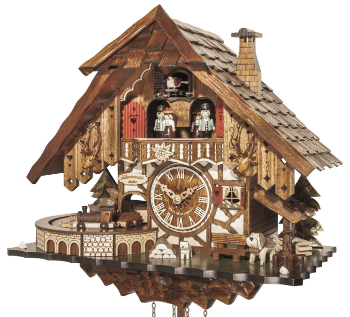 Horloge coucou musical à piles chalet avec petit train 43 cm_zoom