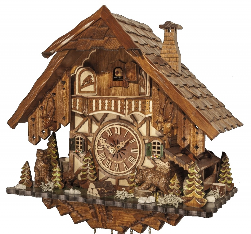 Horloge coucou m&eacute;canique 8 jours ours 42 cm _ zoom