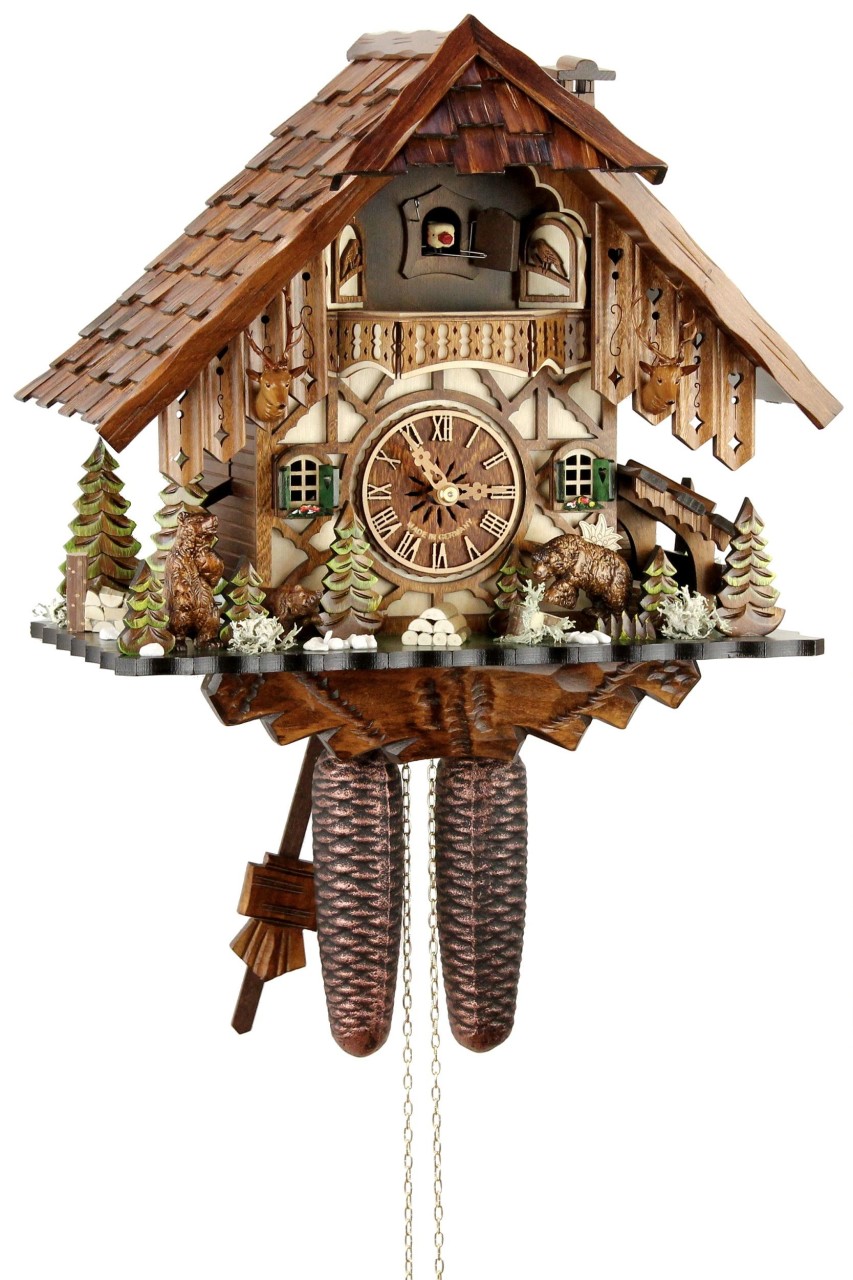 Horloge coucou m&eacute;canique 8 jours ours 42 cm