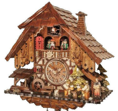 Horloge coucou musical chalet à piles buveurs de bière_zoom