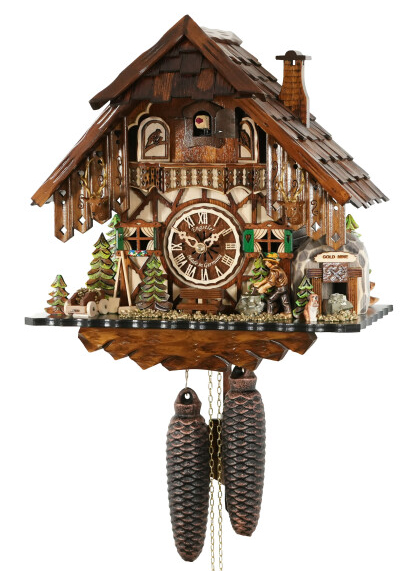 Horloge coucou m&eacute;canique 8 jours mine d'or 35 cm