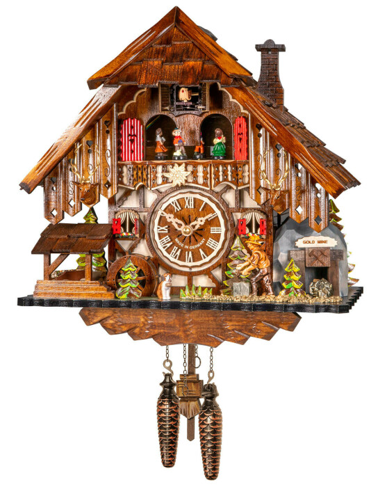 Horloge coucou à piles chalet thème de la Foret Noire avec bucheron