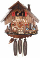 Horloge coucou m&eacute;canique musical 8 jours 2 b&ucirc;cherons, roue moulin et danseurs 36 cm