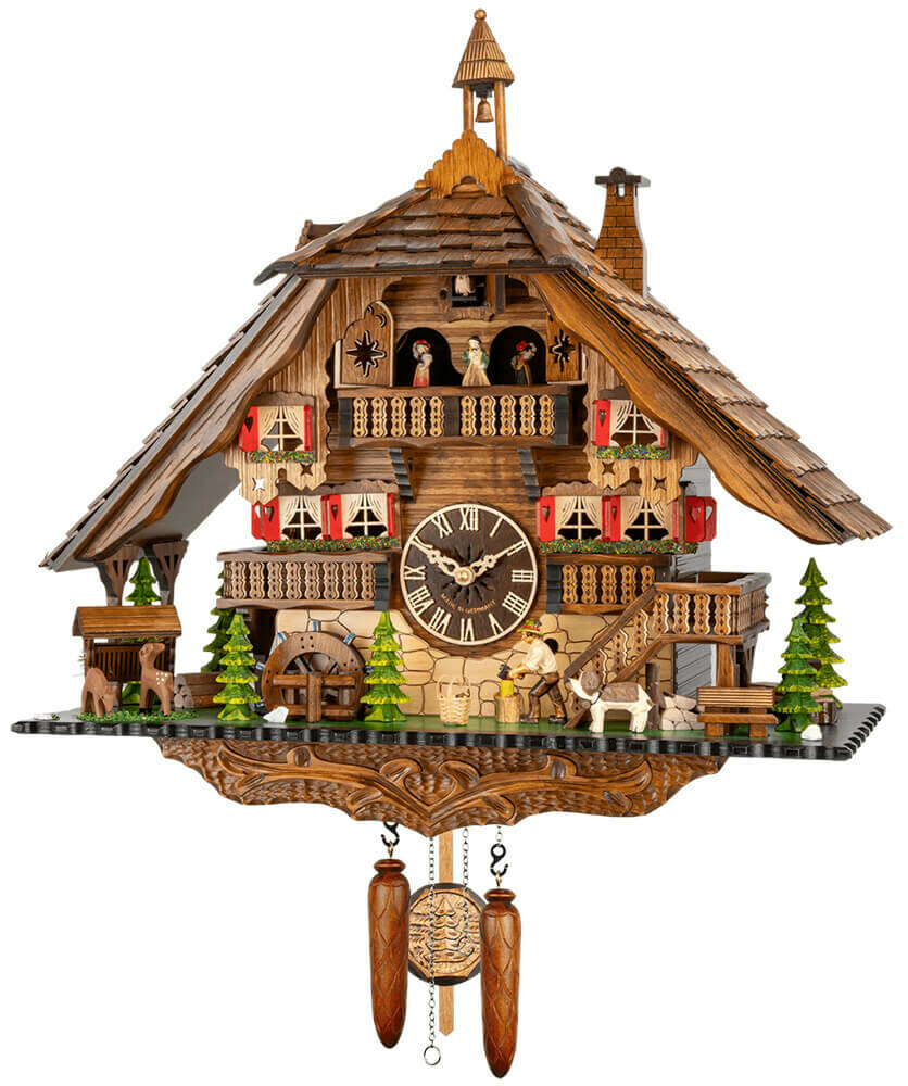 Horloge coucou chalet musical &agrave; piles b&ucirc;cheron 2 &eacute;tages