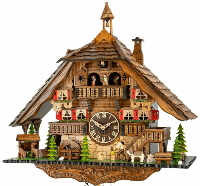 Horloge coucou chalet musical à piles bûcheron 2 étages_zoom