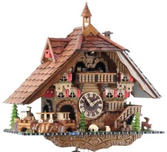 Horloge coucou musical à piles "Petit train" chalet 50 cm_facade
