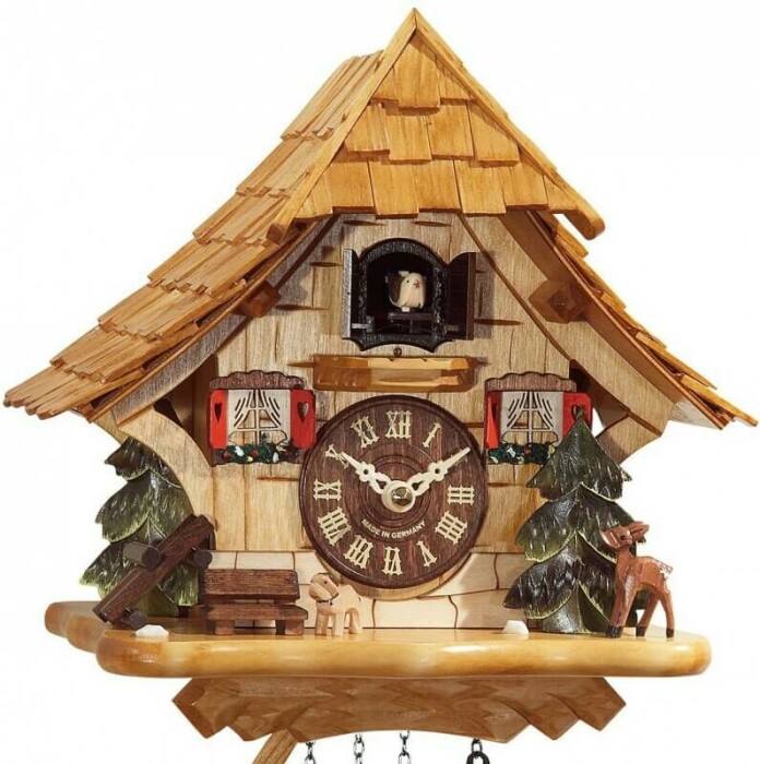 Horloge coucou musical chalet bois clair