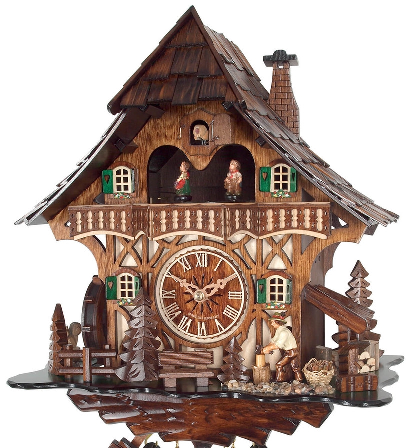 Horloge coucou m&eacute;canique musical 8 jours b&ucirc;cheron et danseurs_zoom
