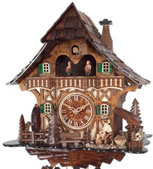 Horloge coucou mécanique musical 8 jours bûcheron et danseurs_zoom