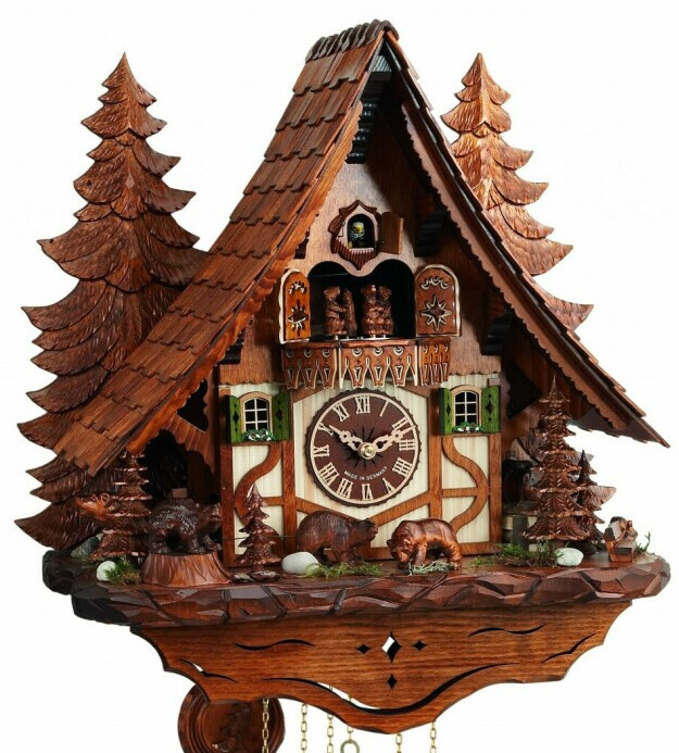Horloge coucou chalet mécanique musical 8 jours famille ours 45 cm_zoom