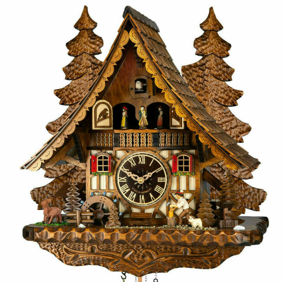 Horloge coucou chalet musical &agrave; piles d&eacute;cor de for&ecirc;t_zoom