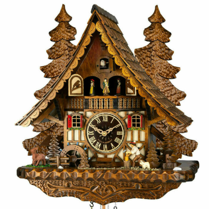 Horloge coucou chalet musical à piles décor de forêt_zoom