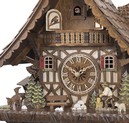 Horloge coucou m&eacute;canique traditionnel 8 jours chalet color&eacute; sculpt&eacute; b&ucirc;cheron 44 cm_zoom chalet