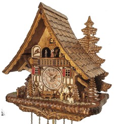 Horloge coucou mécanique musical 8 jours bûcheron et danseurs profil