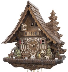 Horloge coucou mécanique traditionnel 8 jours chalet coloré sculpté bûcheron 44 cm_zoom