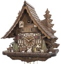 Horloge coucou m&eacute;canique traditionnel 8 jours chalet color&eacute; sculpt&eacute; b&ucirc;cheron 44 cm_zoom
