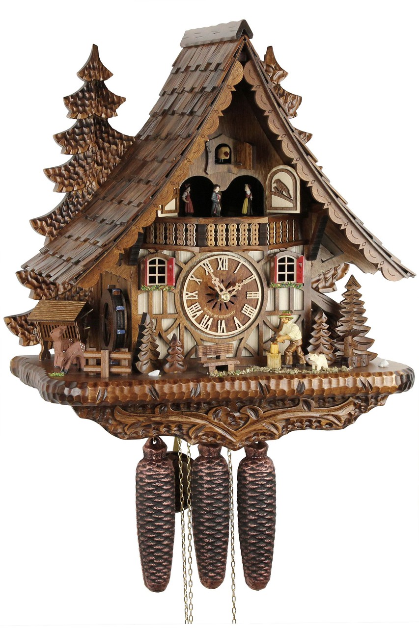Horloge coucou m&eacute;canique musical 8 jours b&ucirc;cheron et danseurs