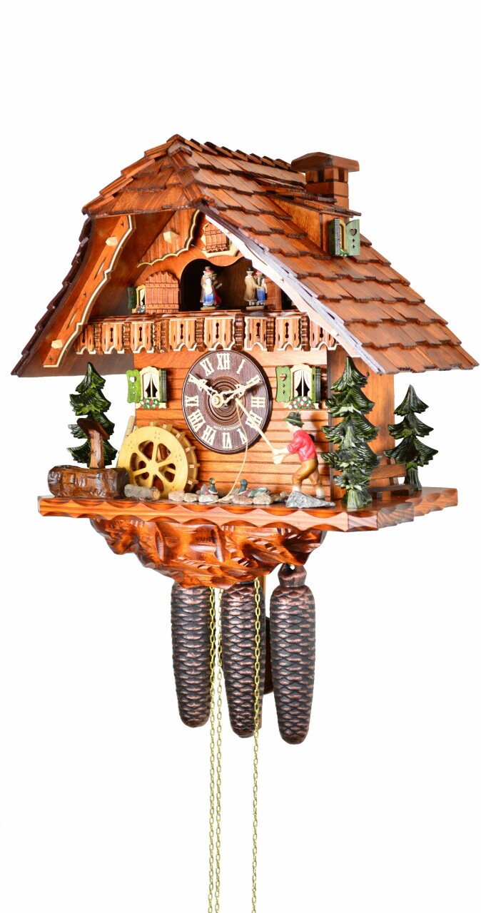 Horloge coucou chalet musical 8 jours p&ecirc;cheur 42 cm_profil