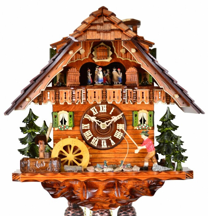 Horloge coucou chalet musical 8 jours pêcheur 42 cm