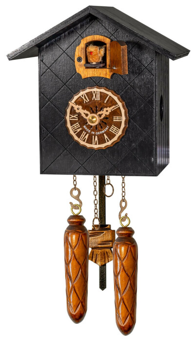 Horloge coucou moderne noir quadrillé à pile