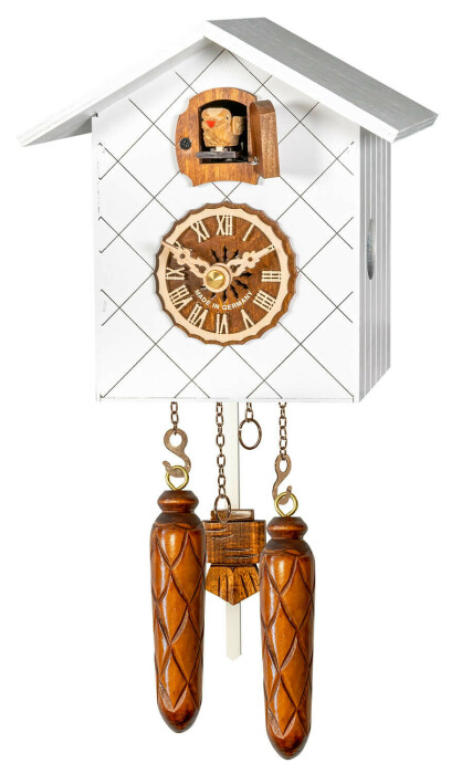 Horloge coucou moderne blanc quadrillé à pile
