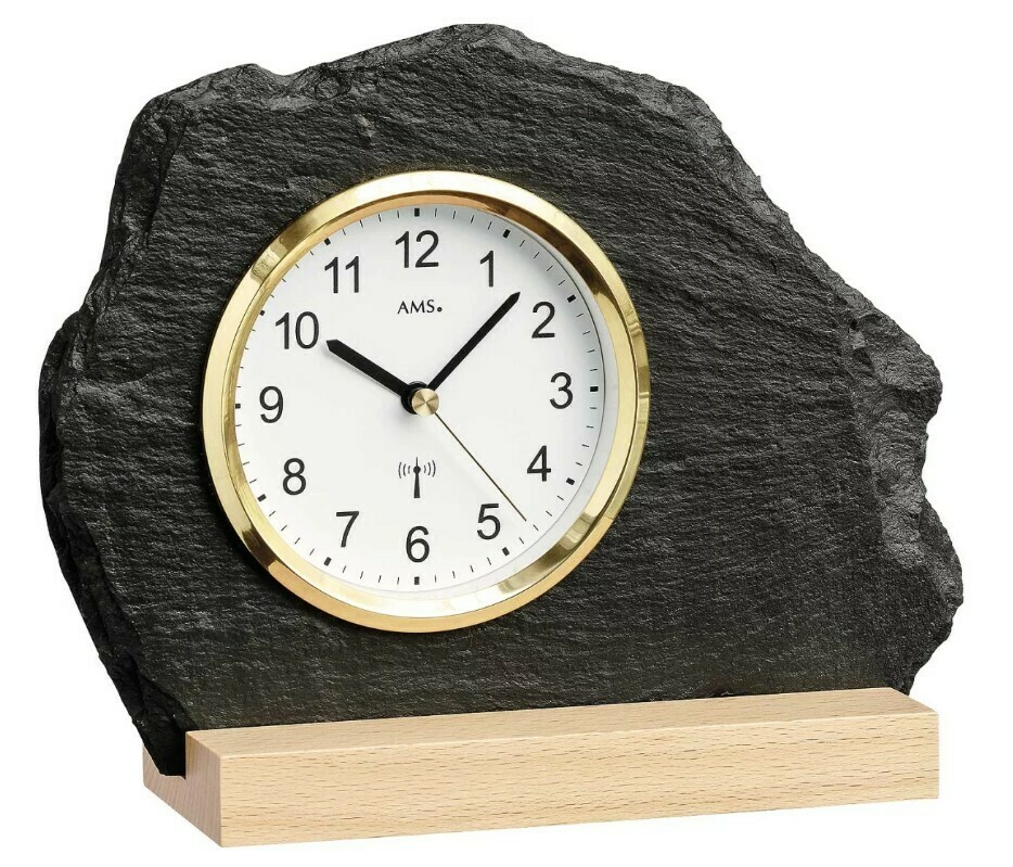 Pendule &agrave; poser moderne en ardoise grise cadran dor&eacute;